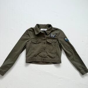 Zara Z1975 Denim Embroidered Butterfly Cropped Jacket, Size Small